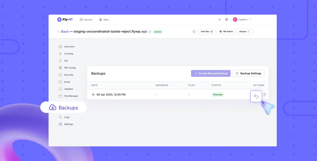 Restore WordPress Websites from Backup on FlyWP