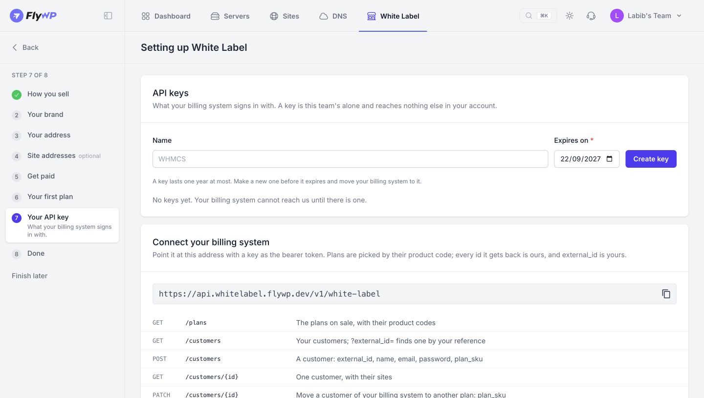 Step 7 Create an API key. Enter a key name and expiry date. Copy the API base address from your own screen.