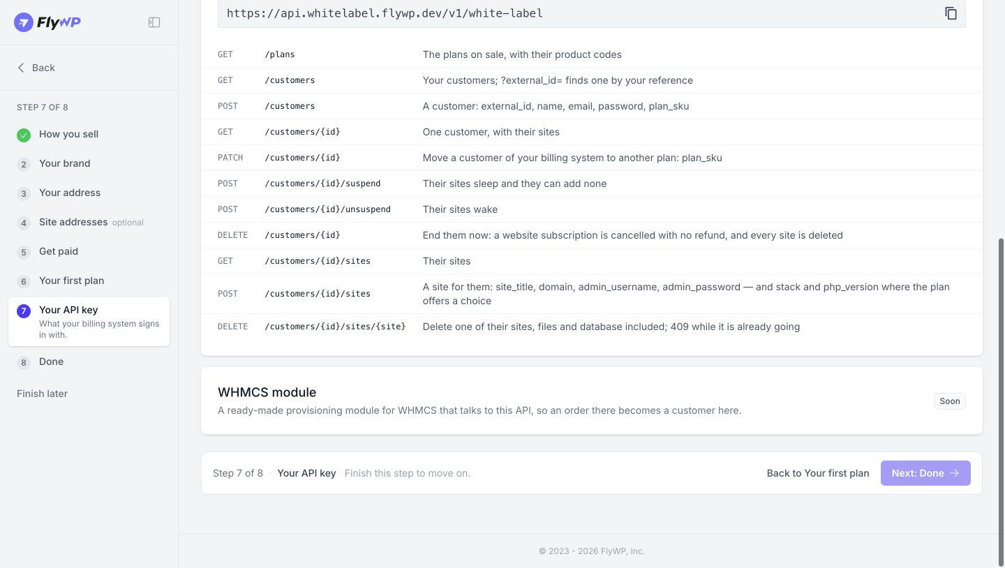 Step 7 Review API operations. Use the endpoint reference when connecting your billing system.