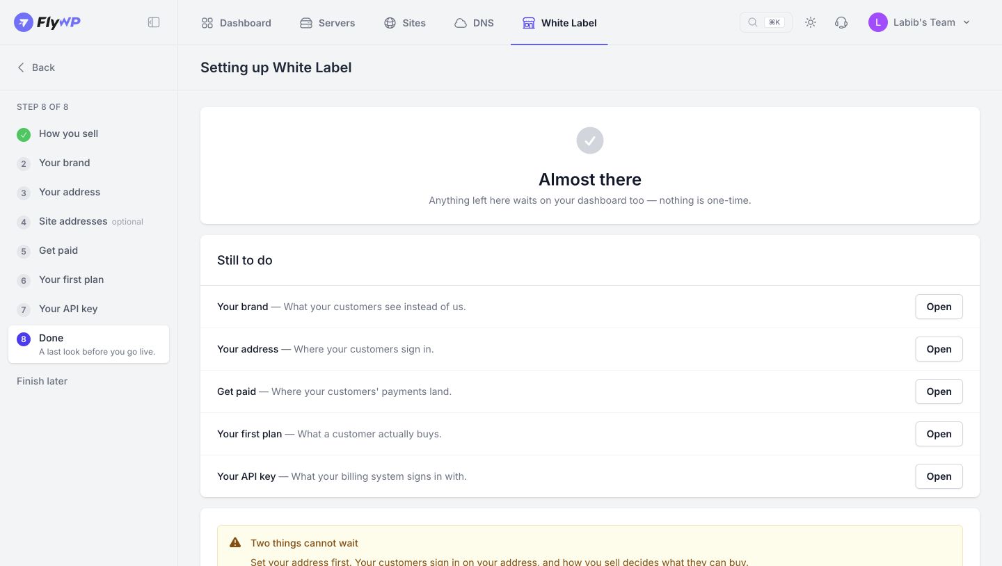 Step 8 Review remaining tasks. Open each outstanding setup item and complete its requirements.
