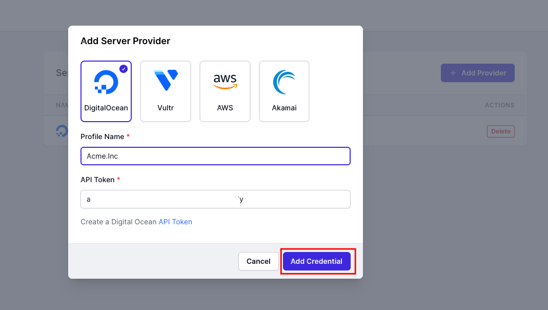 Adding credentials to the server providers