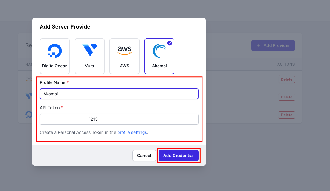 Adding the profile and API token