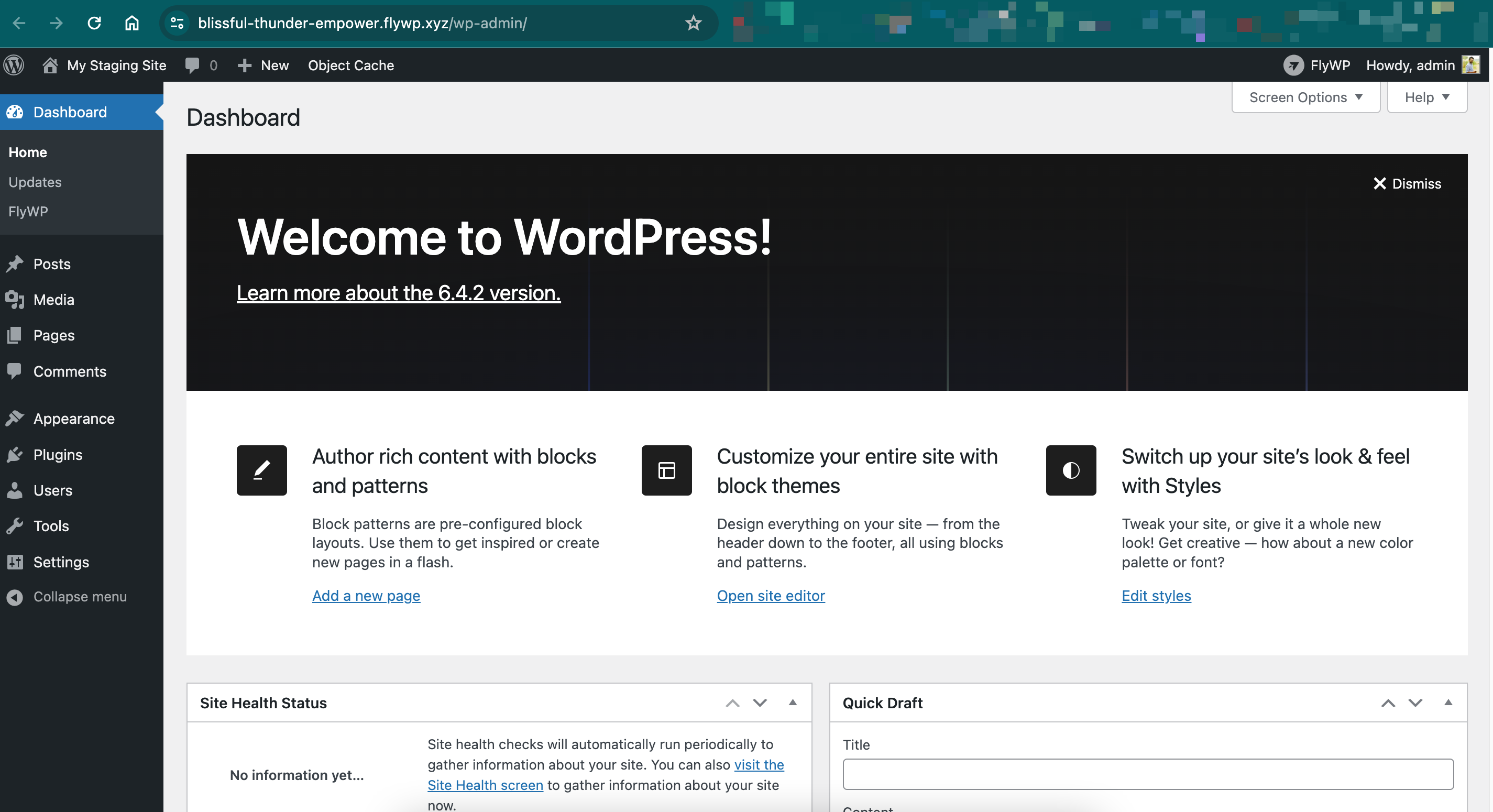 overview of the WordPress dashboard
