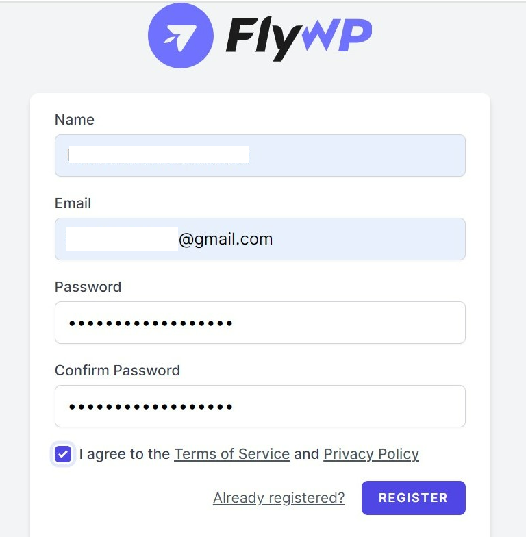 Login page of FlyWP