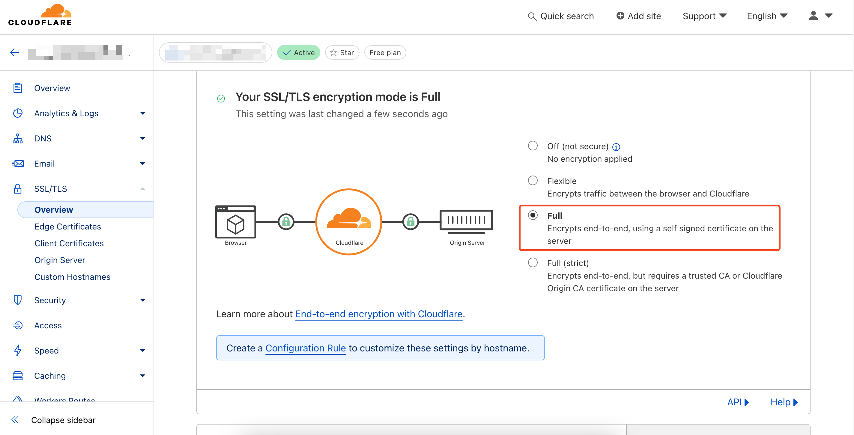 SSL/TLS encryption mode to Full