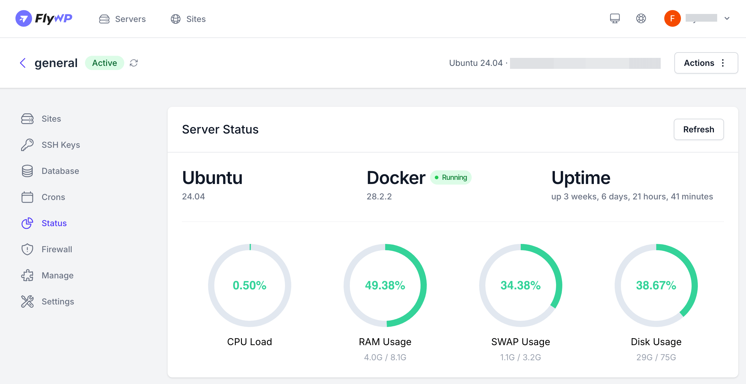 Flywp server status