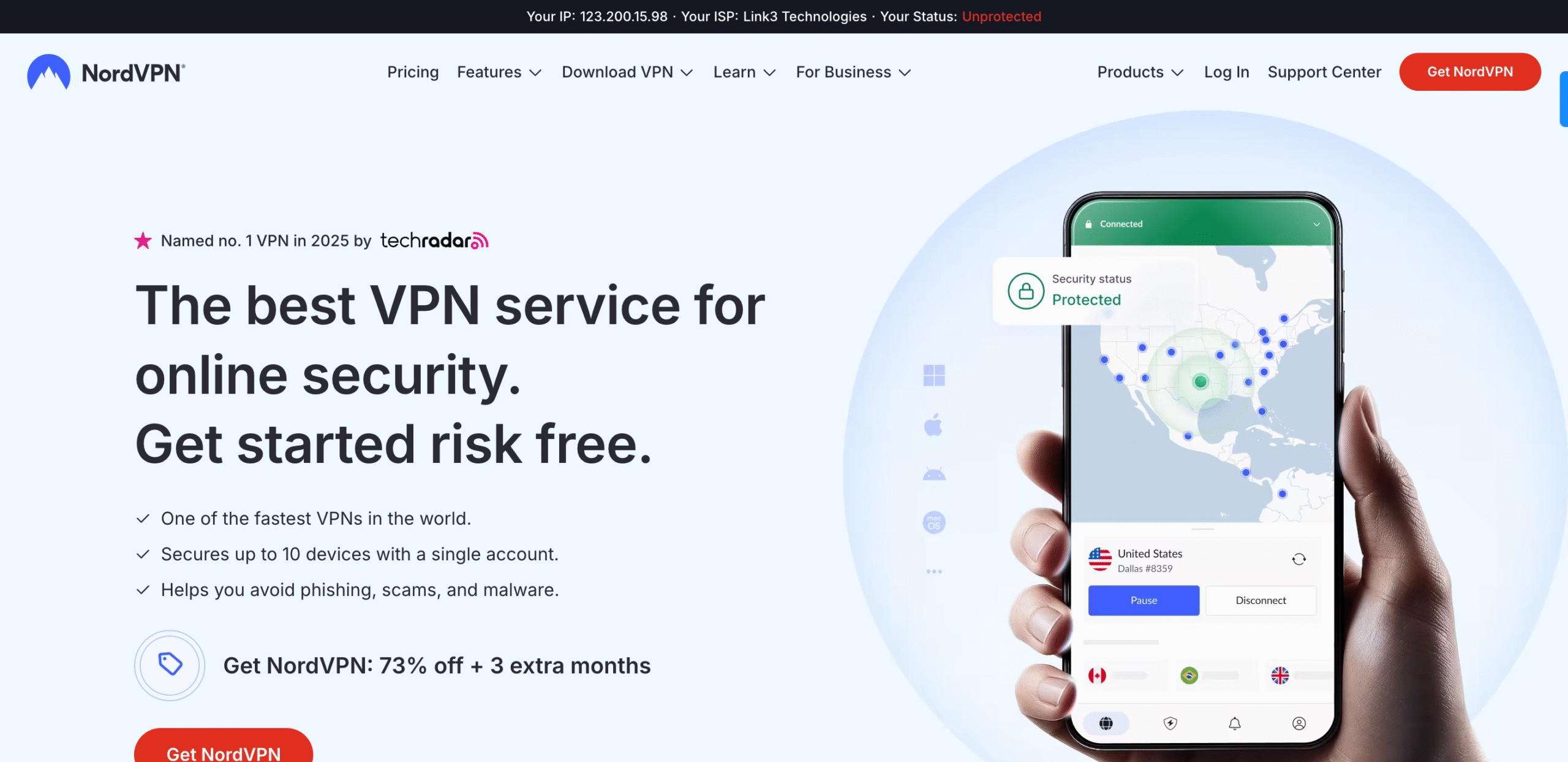 NordVPN home page